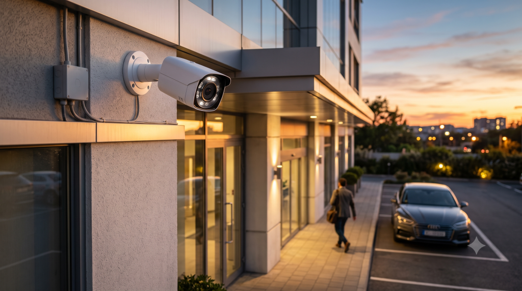 Camera Hikvision Bullet 4MP lắp ngoài trời tại cổng doanh nghiệp giám sát lối vào